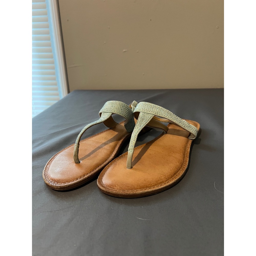 Antonio Melani Womens‎ Light Blue Rhinestone T-Strap Flat Sandals Size 9.5